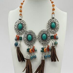 Turquoise and Coral Colored Bohemian Necklace
